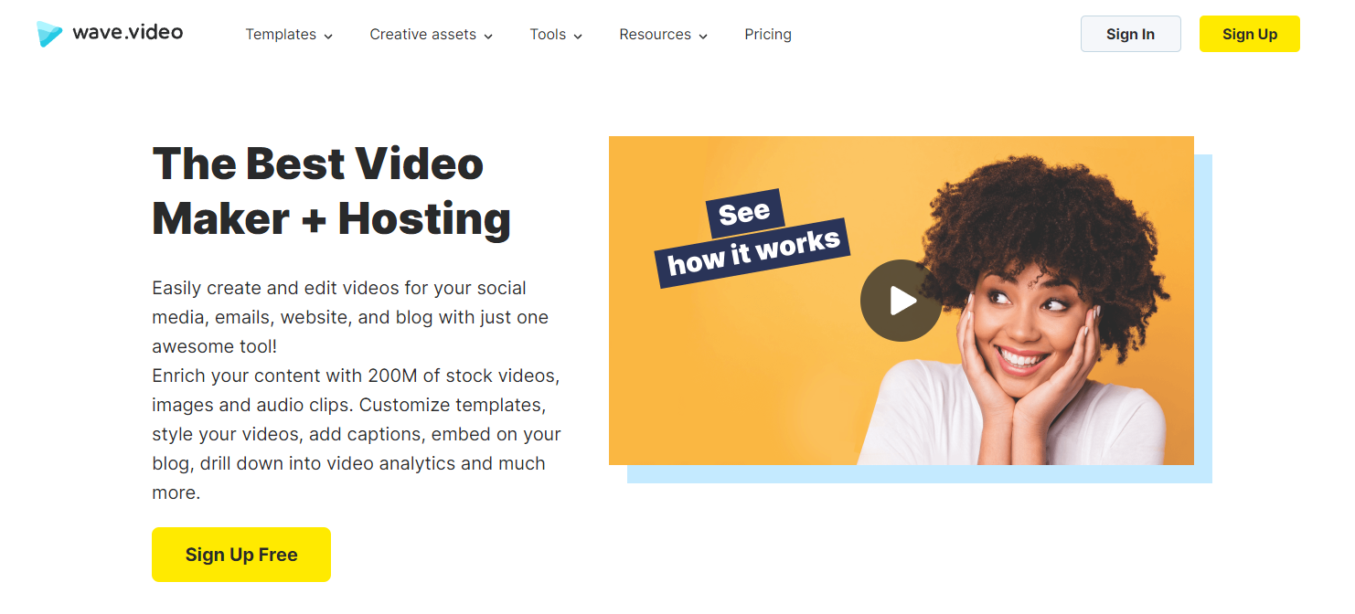 Die 5 besten kostenlosen Online-Video-Editoren - Wave Video Landing Page Screenshot