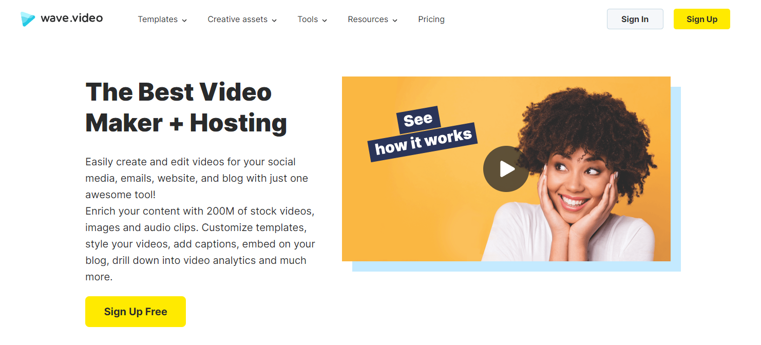 Screenshot of Wave.video's landing page