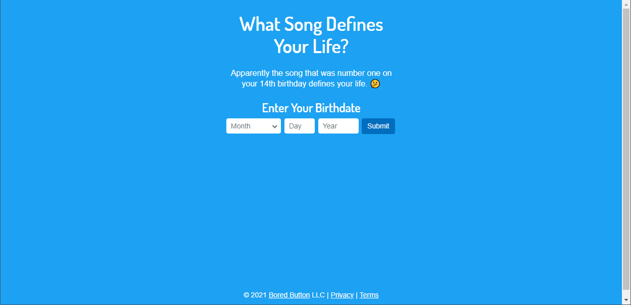 A Screenshot Of What Song Defines Your Life? Landing Page
