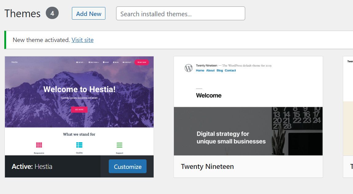 WordPress add themes menu