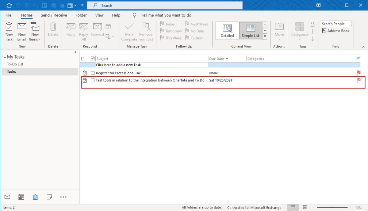 a task created in Outlook