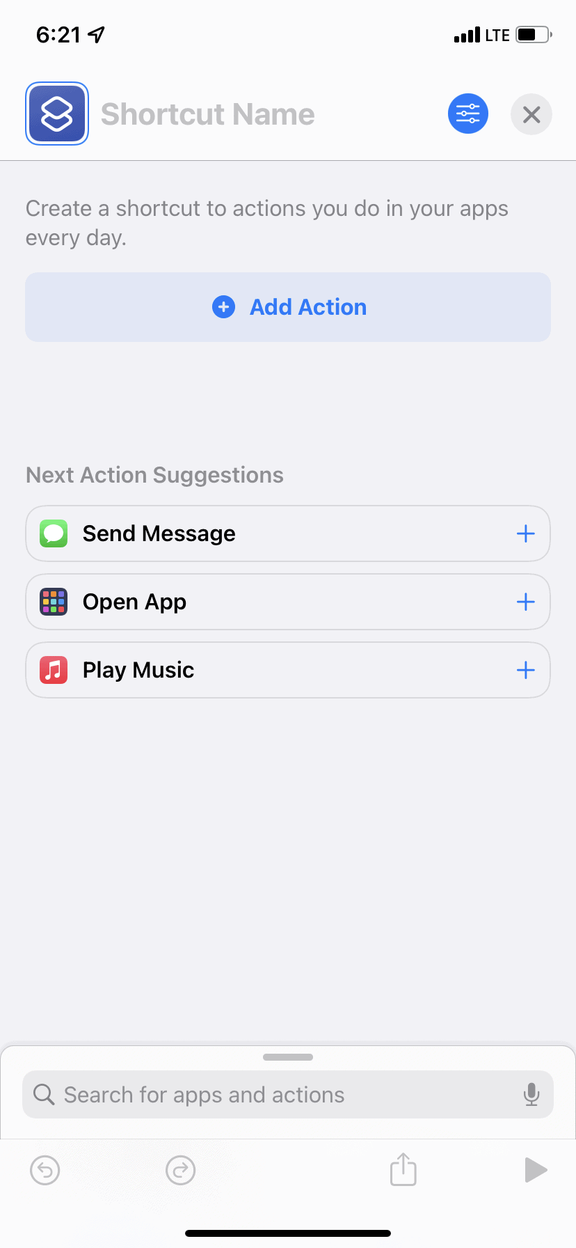 Add Action in iOS 15 Shortcuts app on iPhone