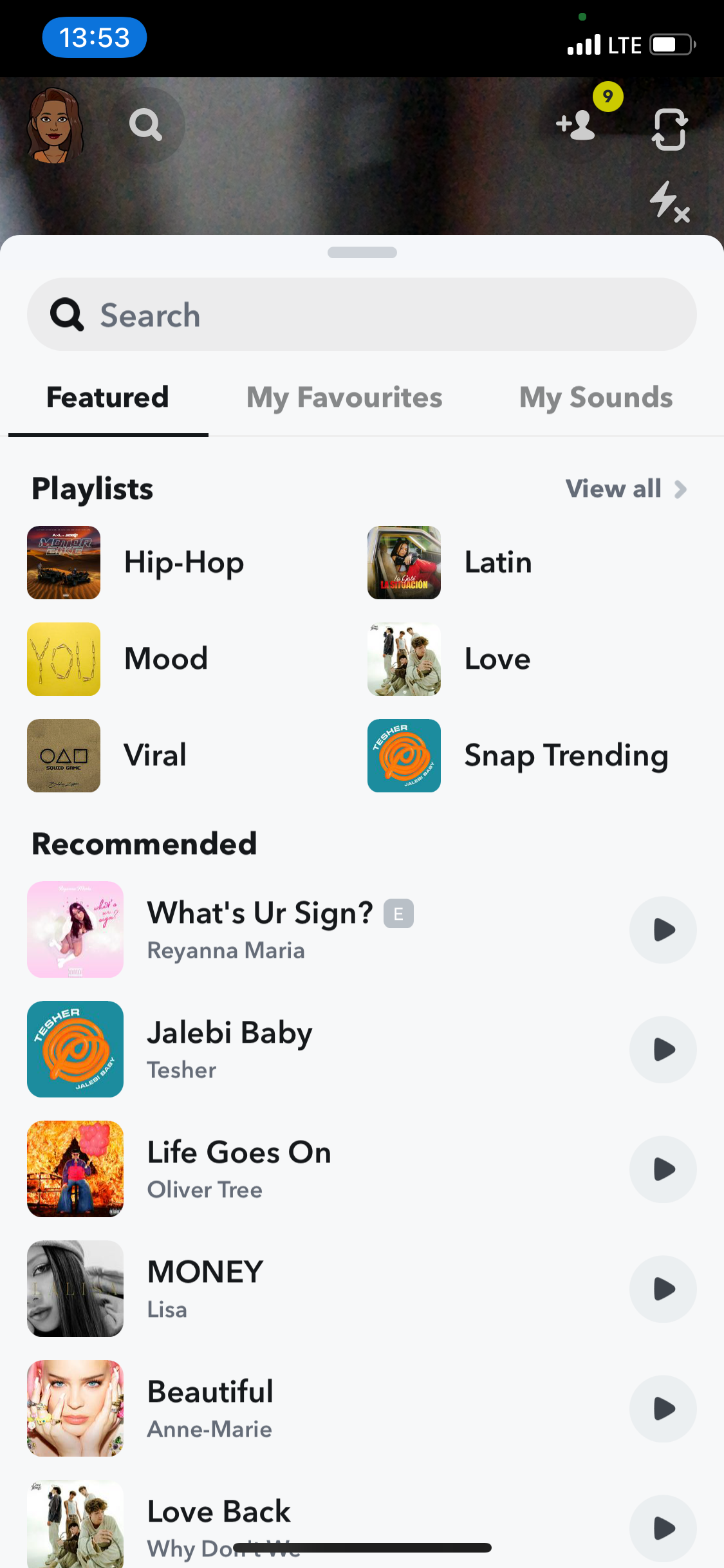 Snapchat music library