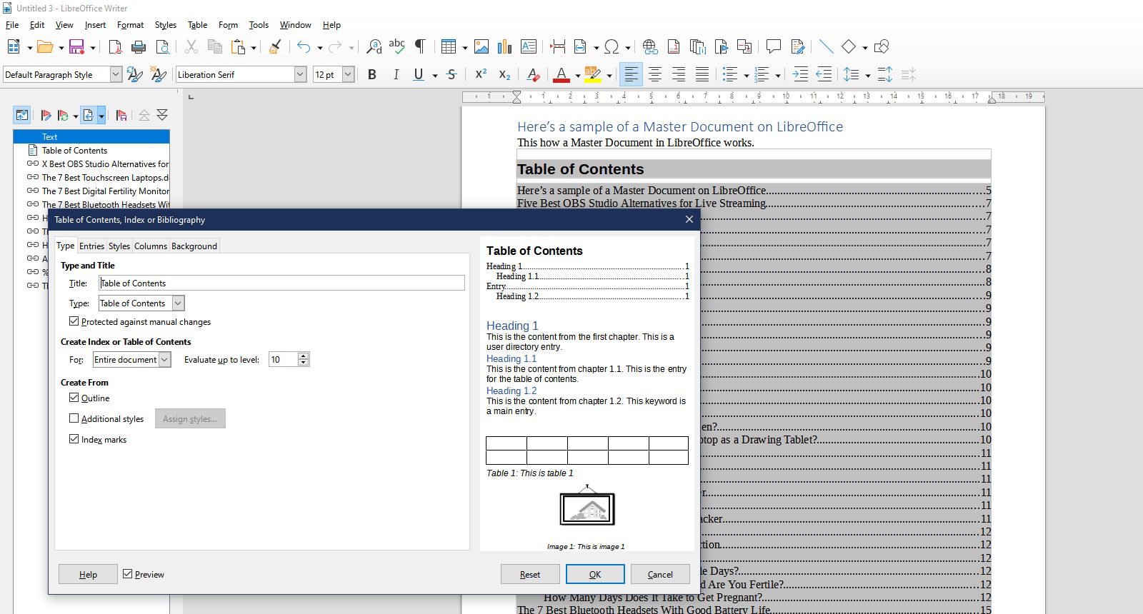 adding an index screenshot - Come unire i documenti in LibreOffice Writer con il documento principale