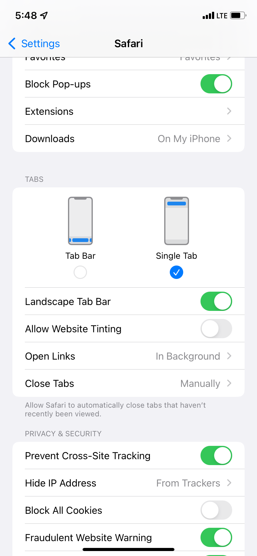 Allow Website Tinting option in iOS 15 Safari Settings