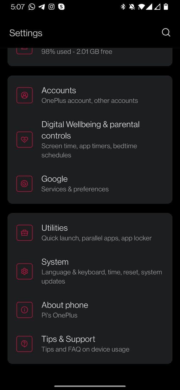 Android 11 Settings page