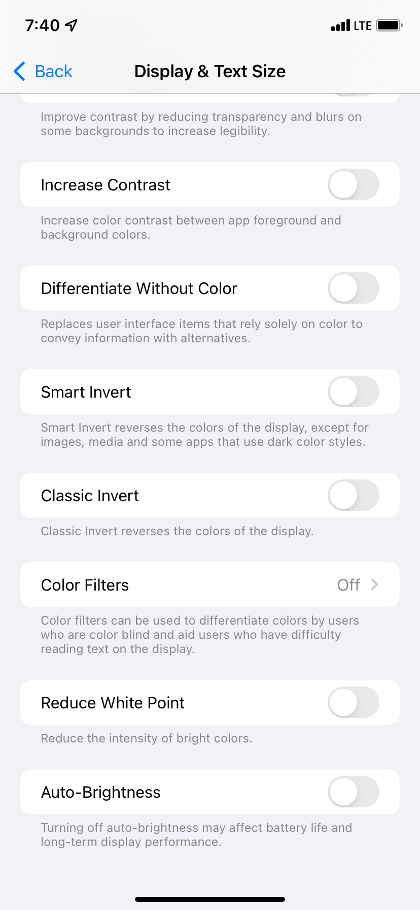 Auto-Brightness off in iPhone Settings