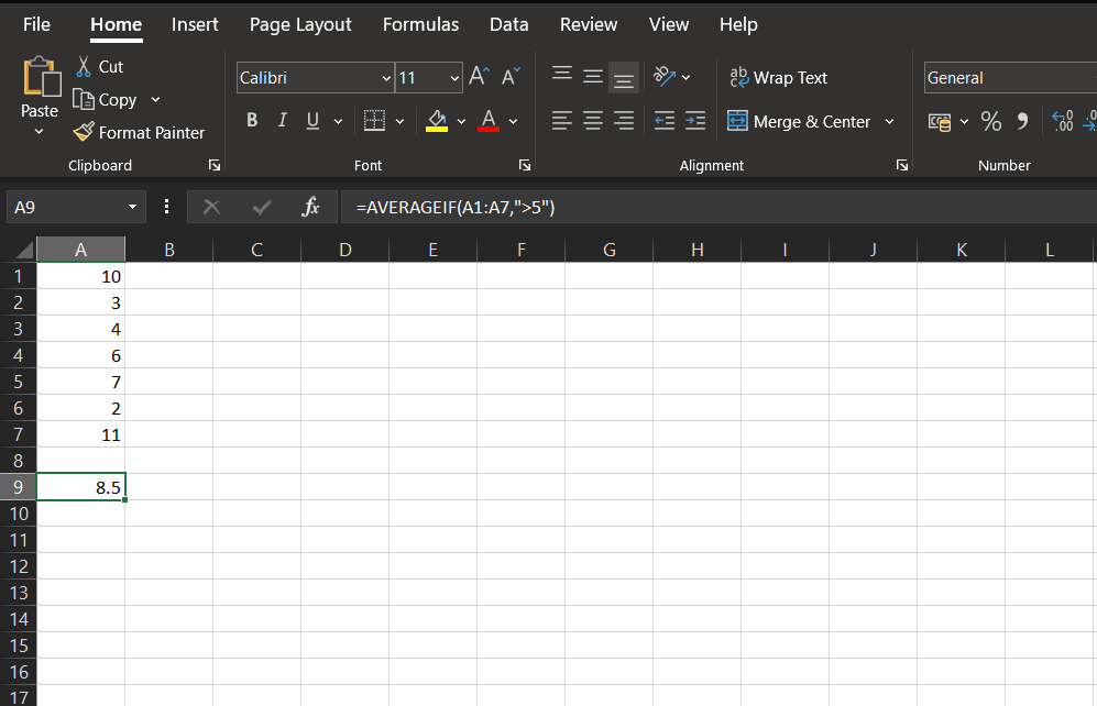 Using AVERAGEIF function in Excel