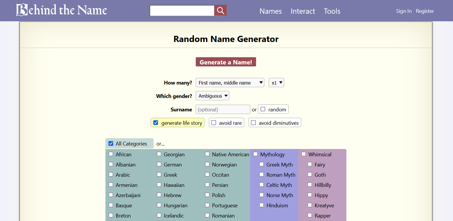 Behind a Name Random Generator Website