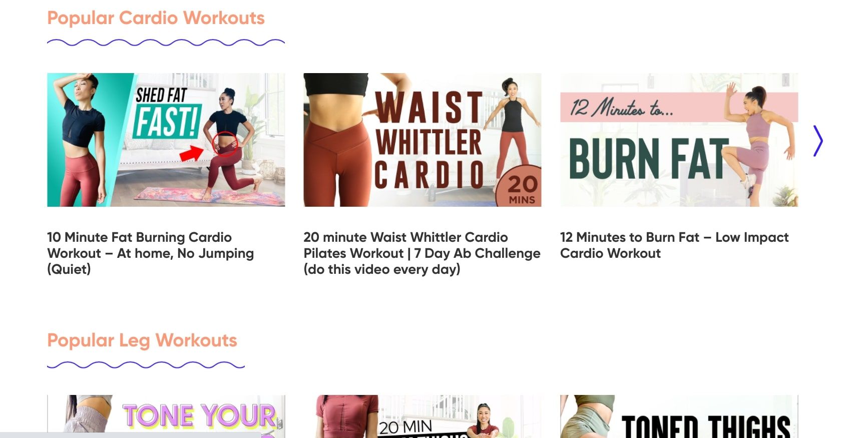 blogilates workout page screenshot