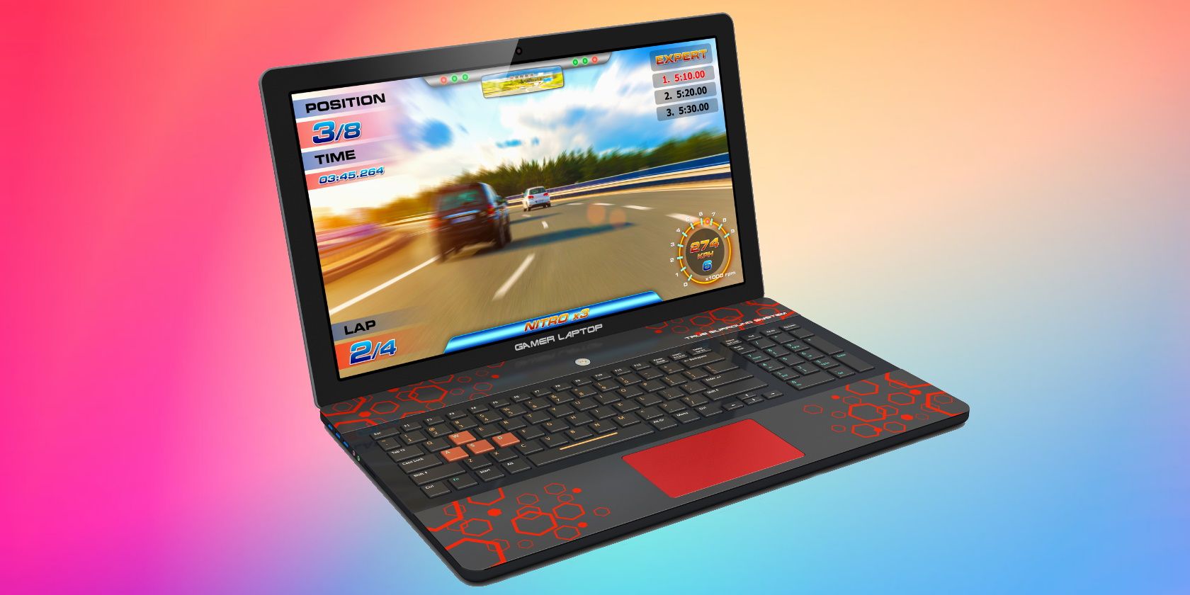 budget gaming laptop on a gradient background