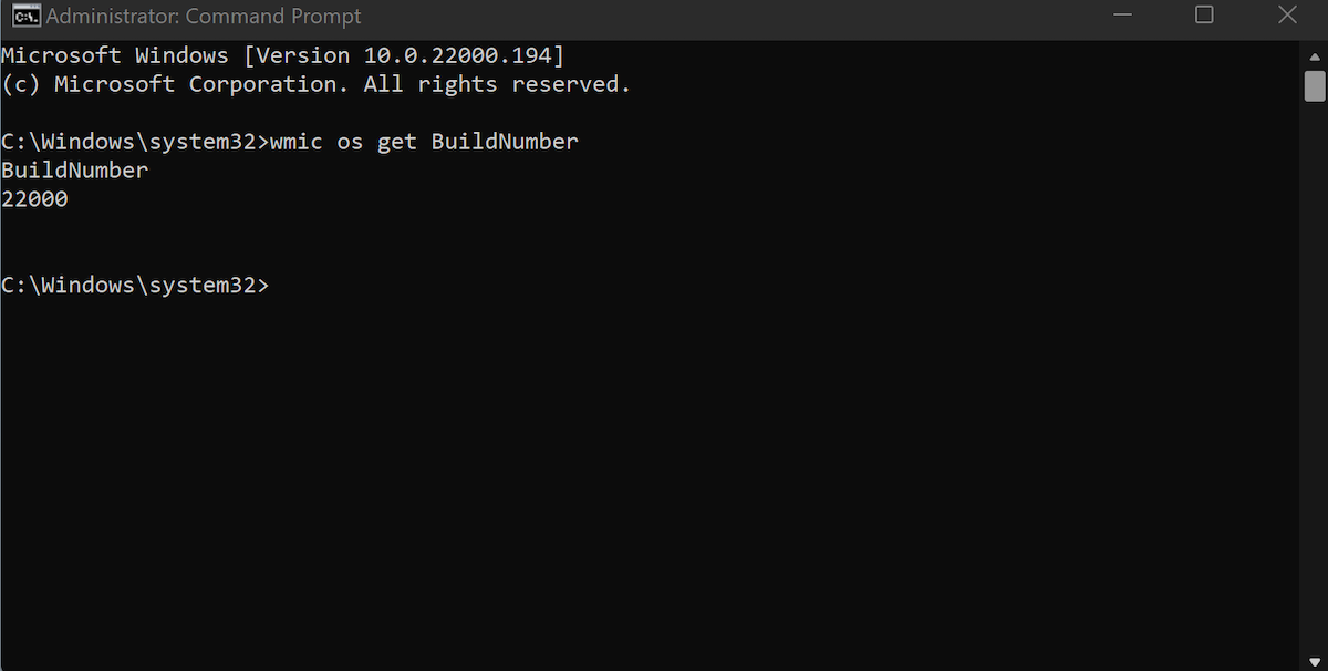 build number on command prompt