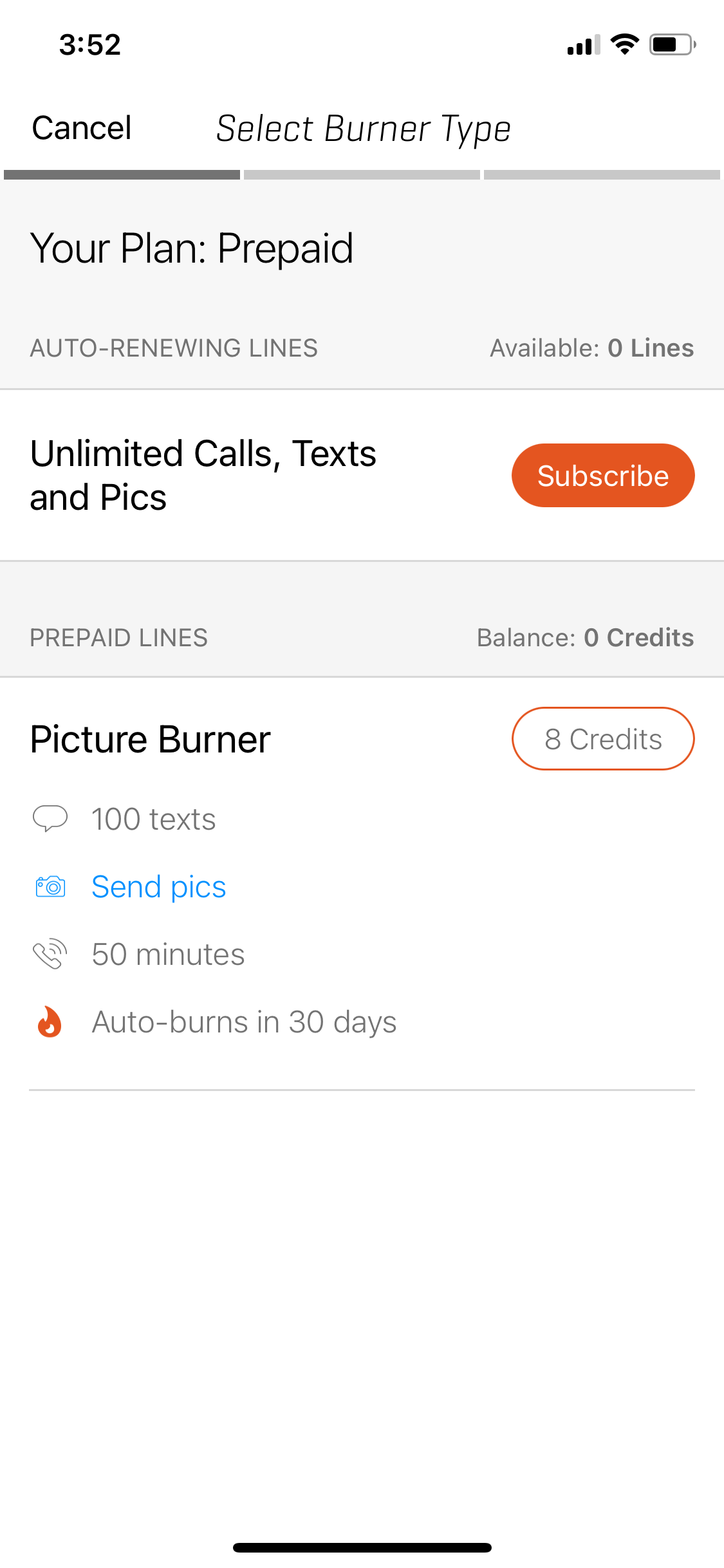 Screenshot showing how you can choose a number on Burner