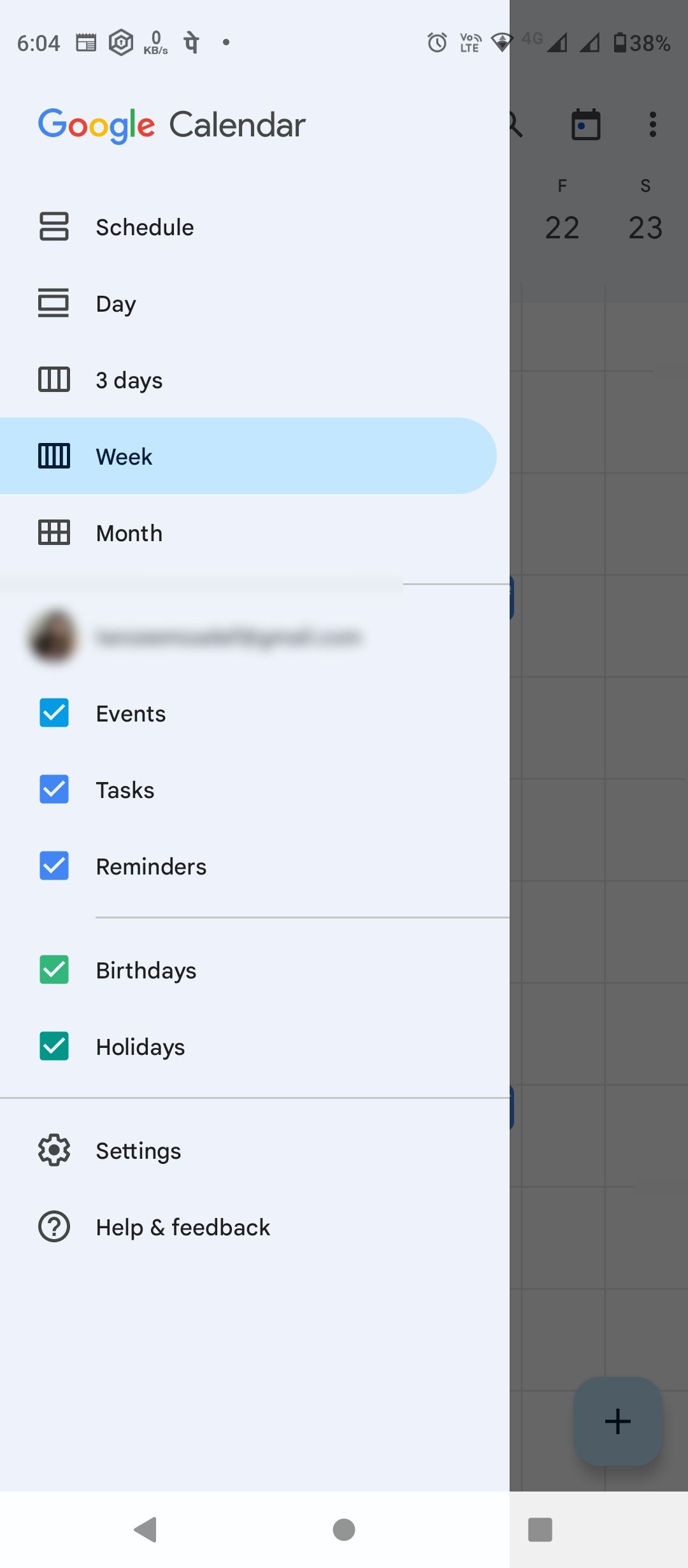 Screenshot of app Google calendar 