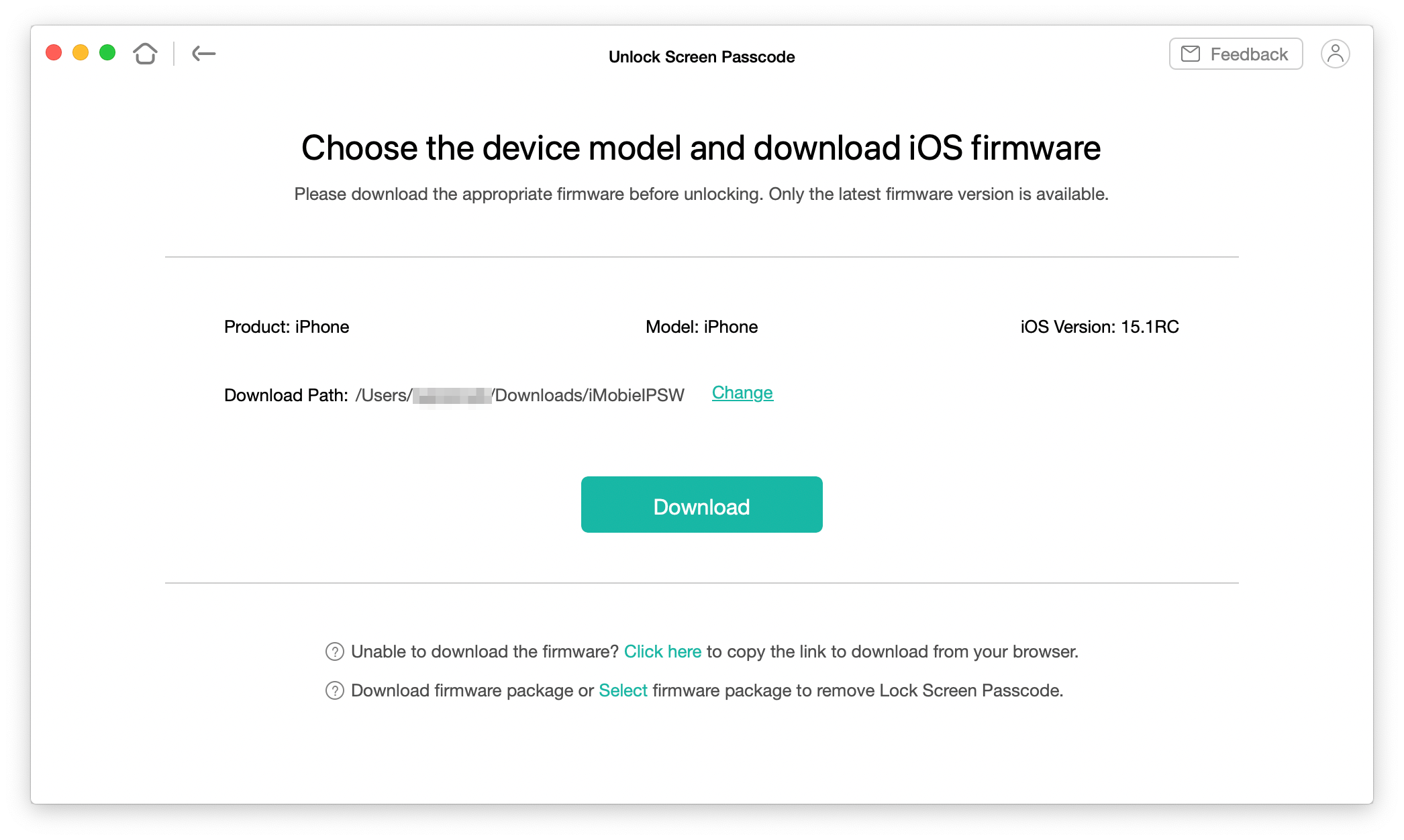 Choose firmware to unlock iPhone in Anylock tool