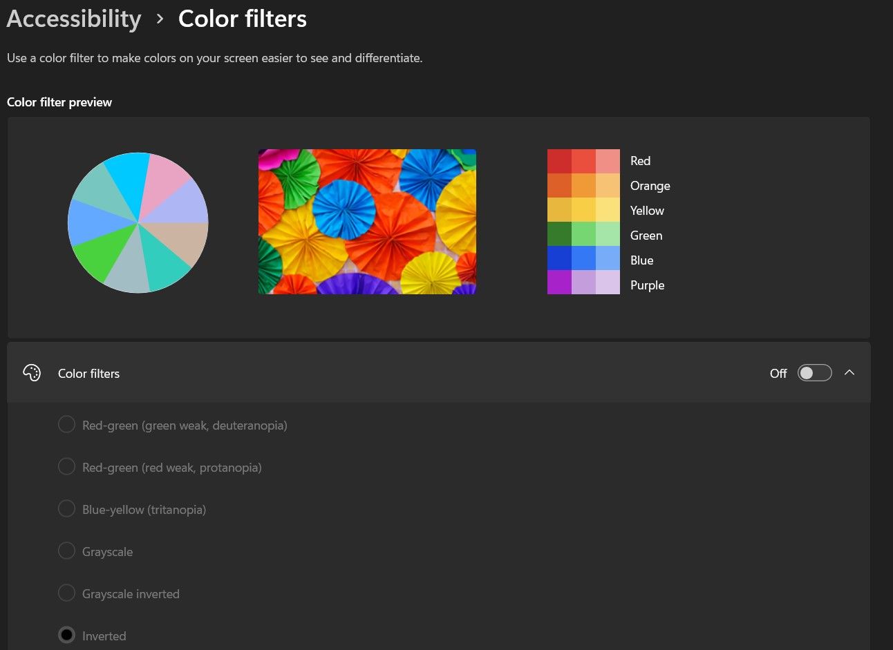 color filters Windows 11