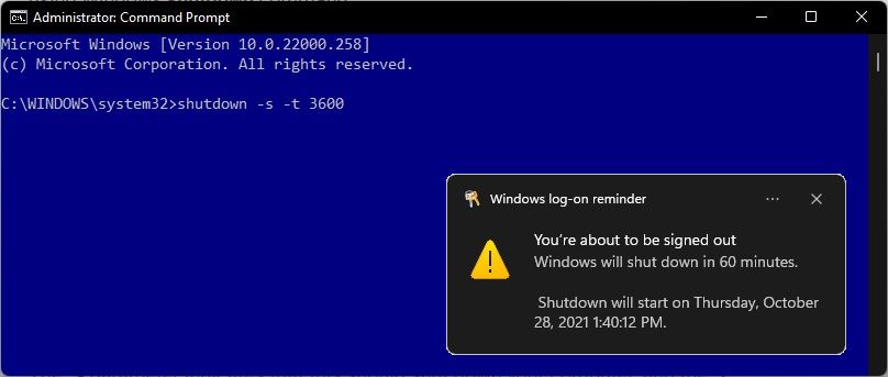 cmd for shutdown timer windows 10