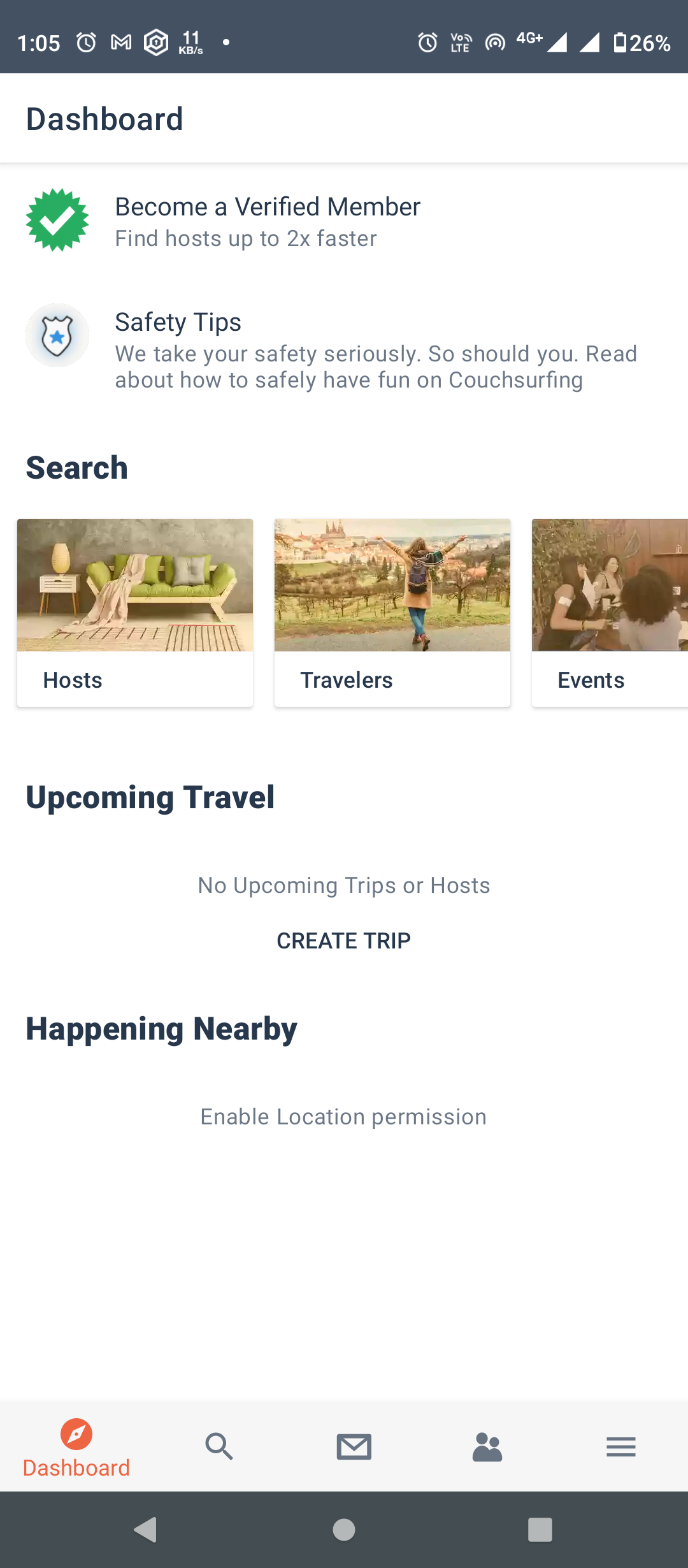 Screenshot of app couchsurfing 