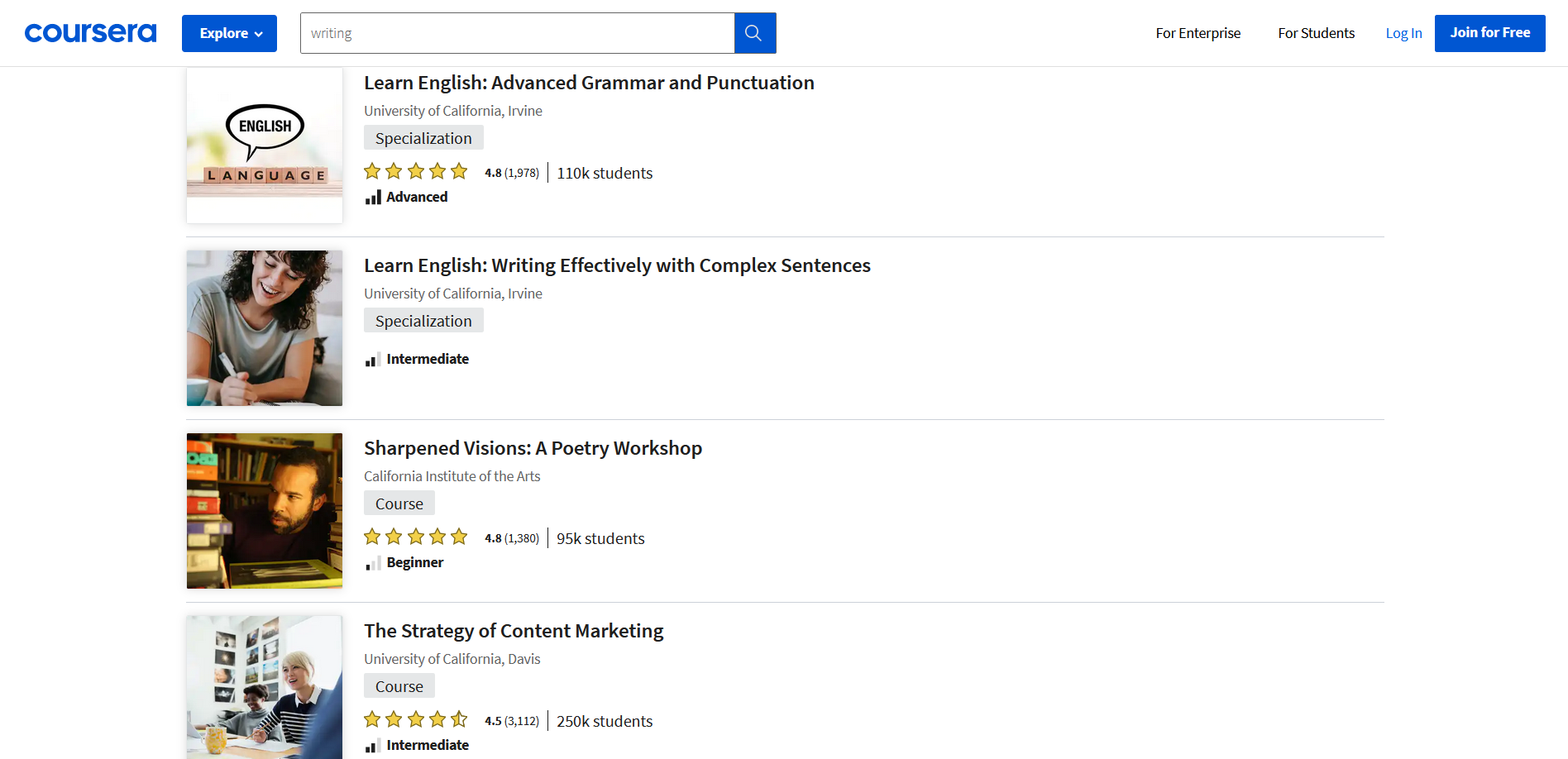 Coursera Online Writing Courses