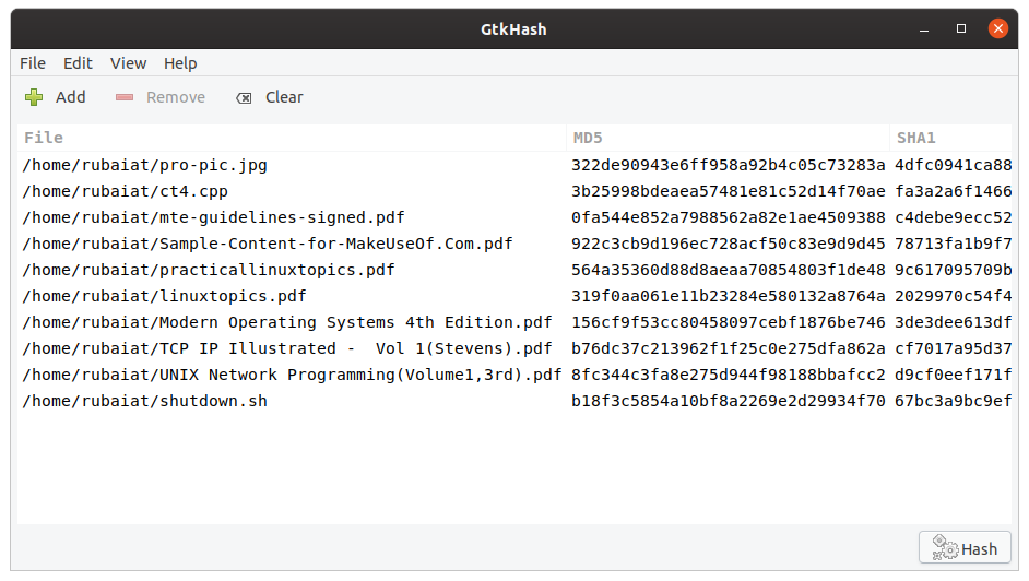 create multiple checksum with gtkhash