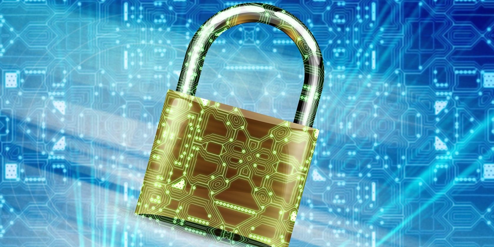 Cybersecurity padlock with blue background.