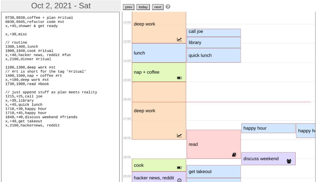 Crush Entropy turns simple text into a visual dashboard to make for a fantastic day planner based on the productivity principles of time blocking and unscheduling