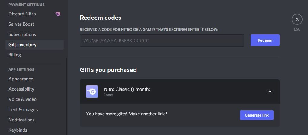 discord gift inventory