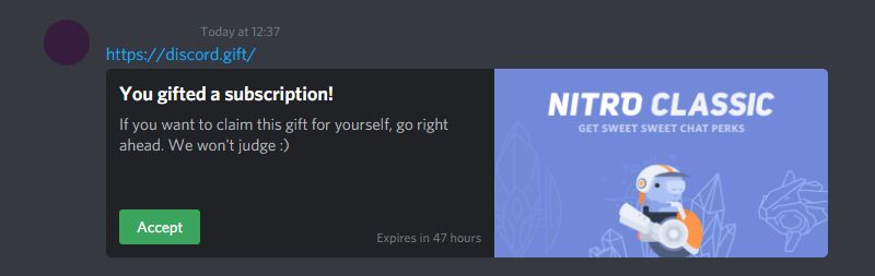 discord gift message