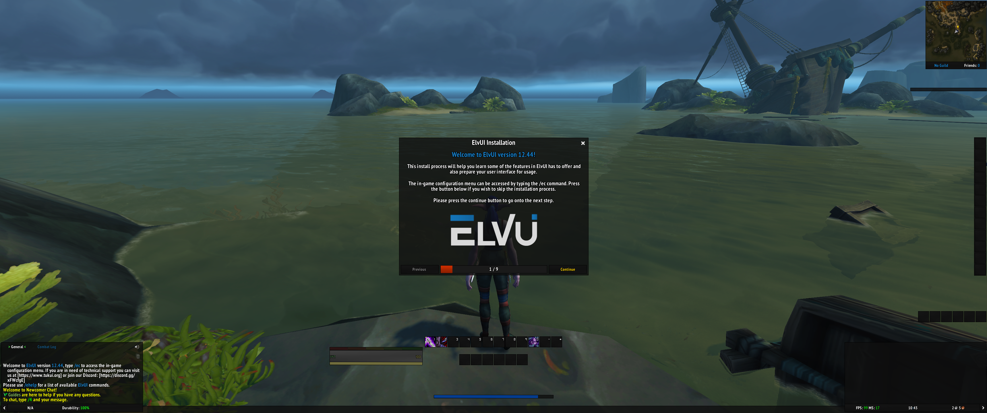 elvui-Installationsbildschirm in world of Warcraft