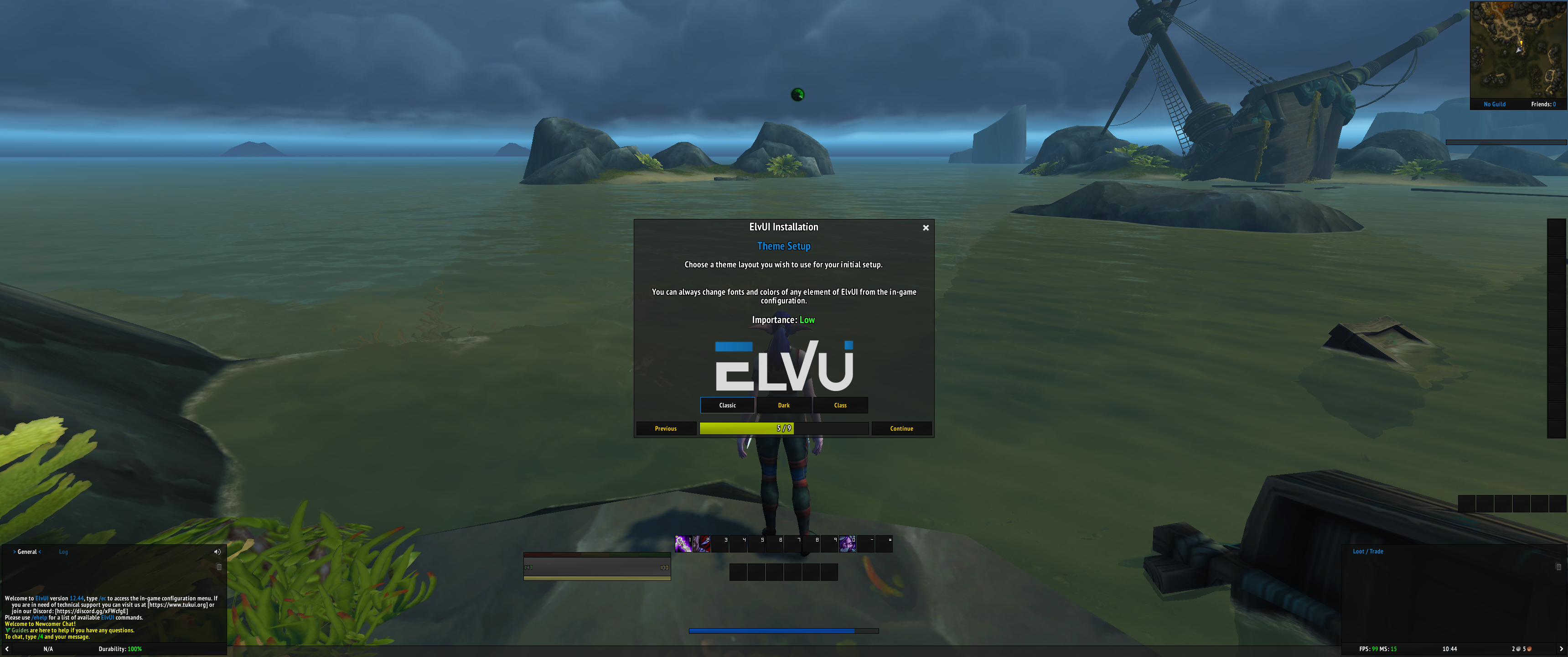 okno instalace elvui výběr motivu