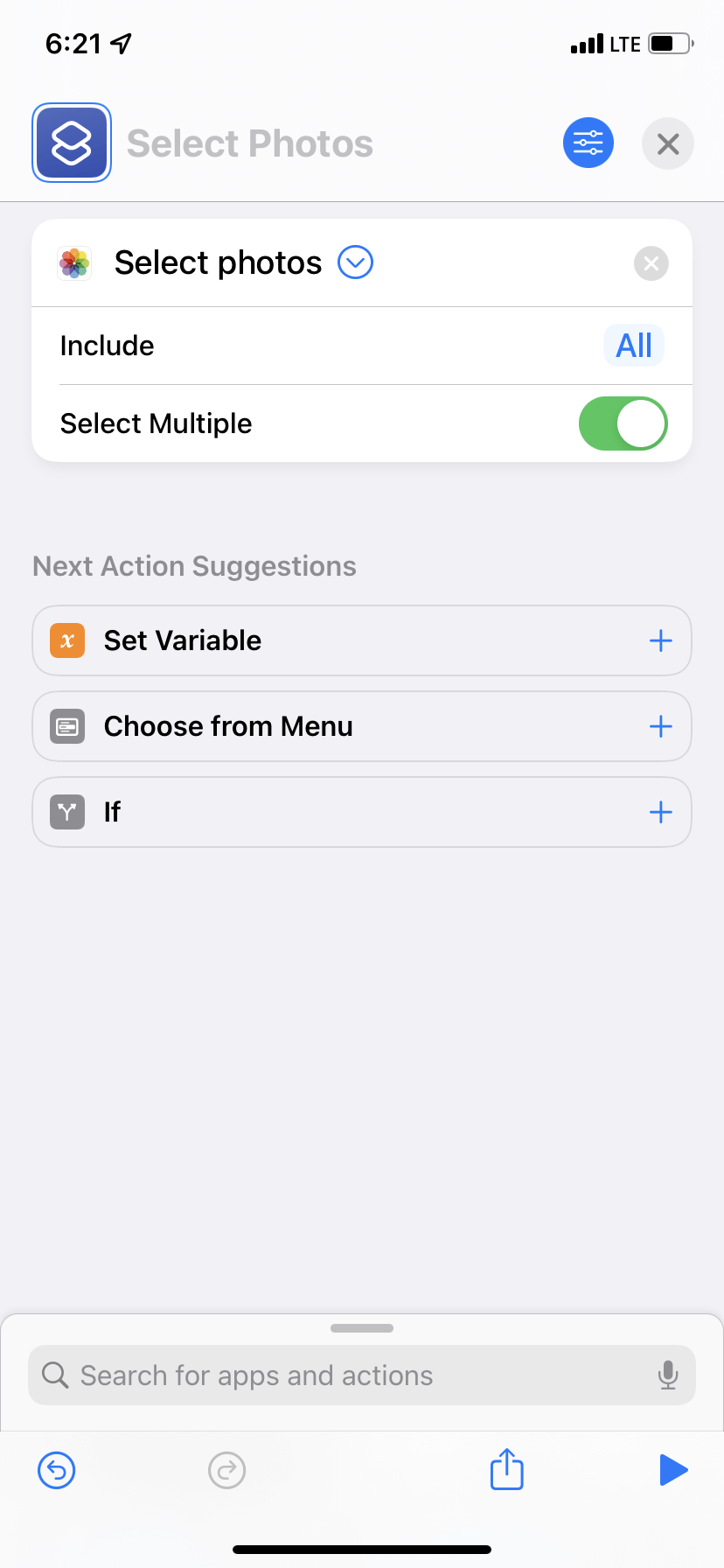 Enable Select Multiple for Photos in iPhone Shortcuts app