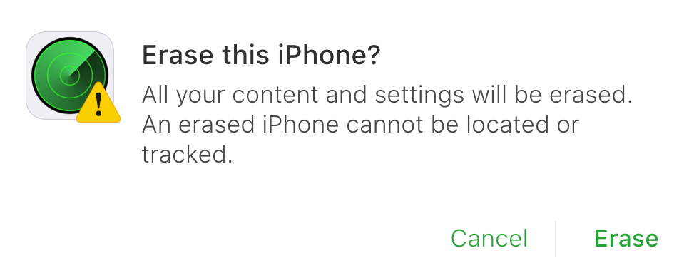 Erase this iPhone warning message