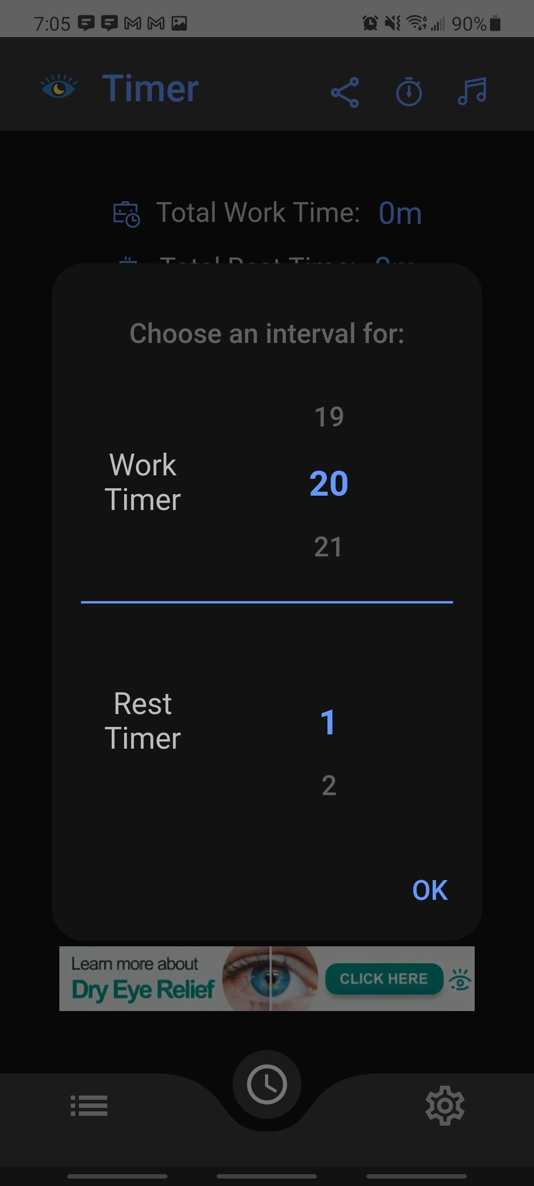 eye rest reminder app setting the timer