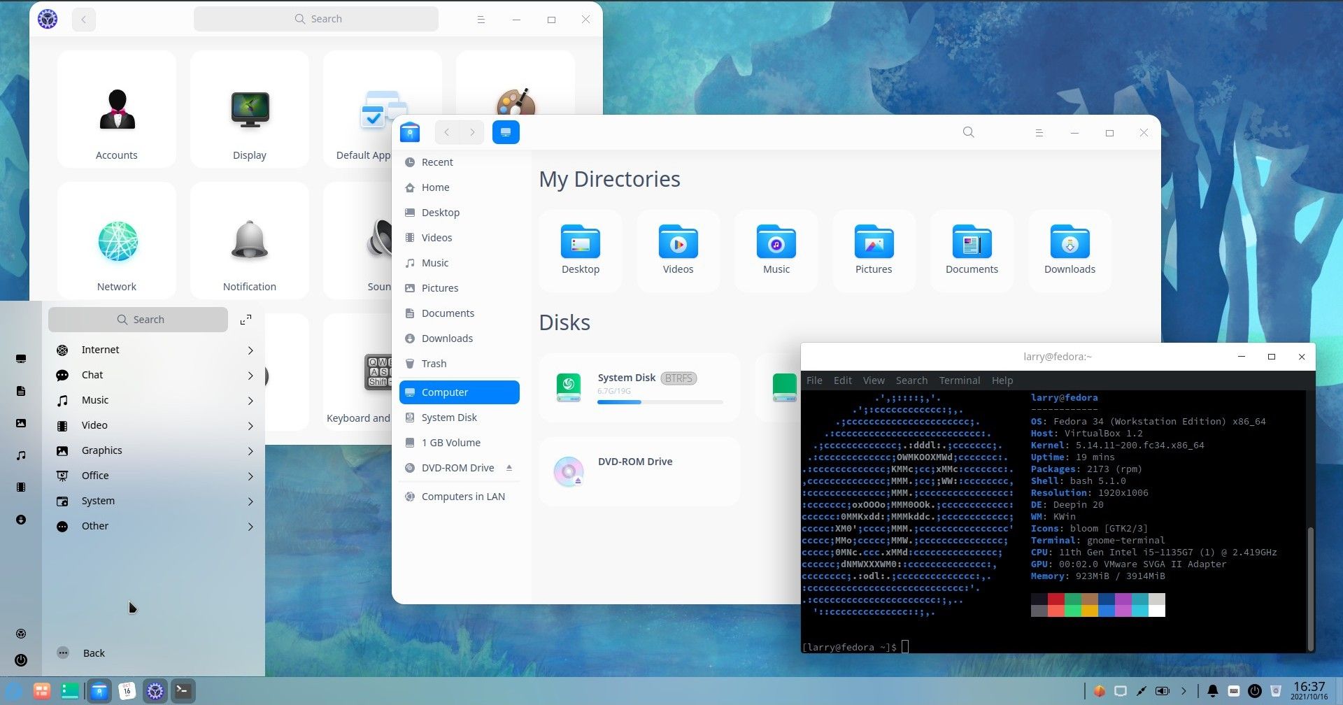 Fedora Deepin Desktop menu