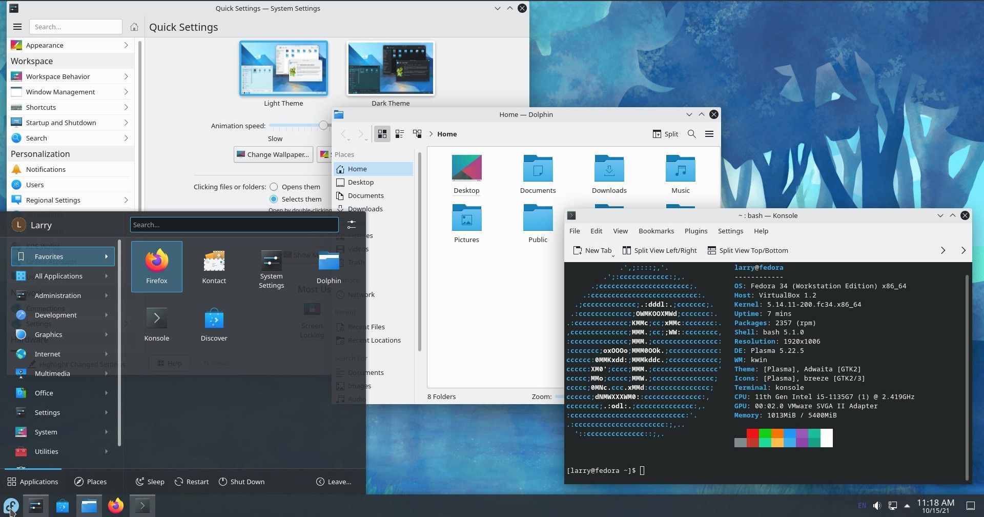Fedora KDE Desktop menu