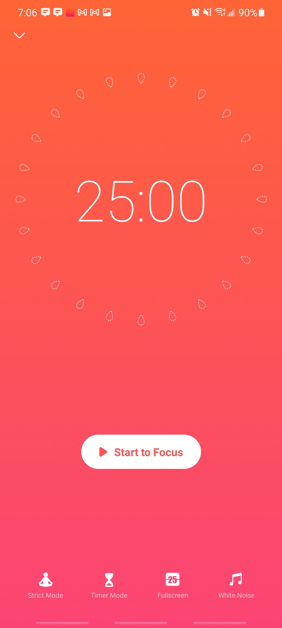 focus to do app home screen with the timer