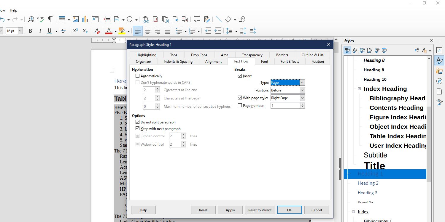 formatting chapters in master doc