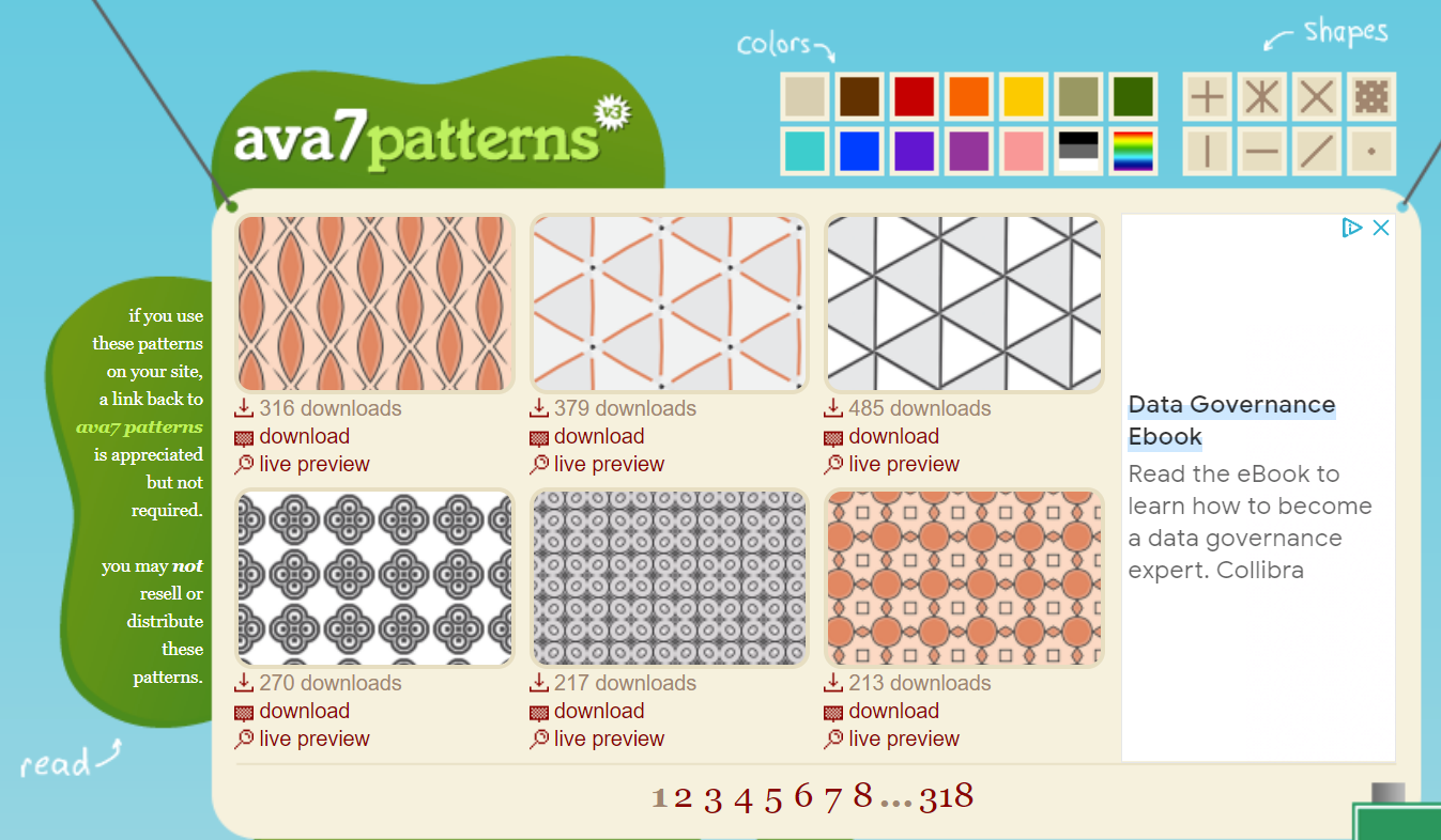The ava7patterns homepage.