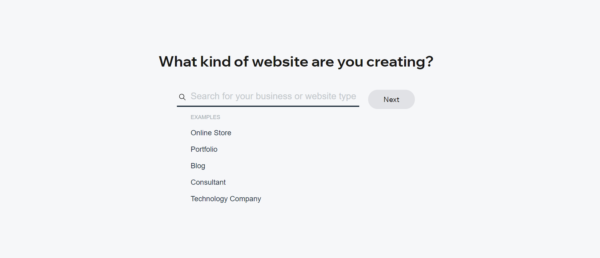 Choosing a website category on Wix.
