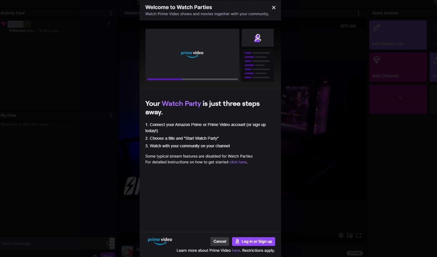 Connecting Amazon Prime to Twitch for Watch Parties