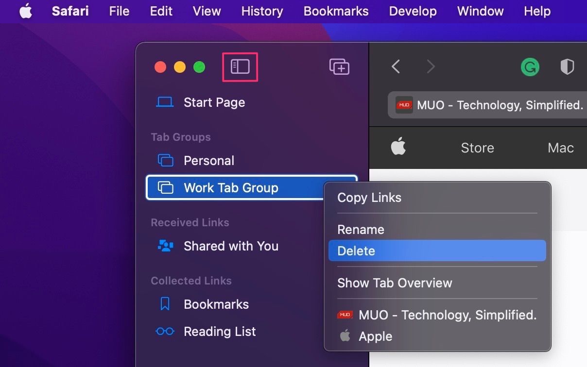 delete safari tab group