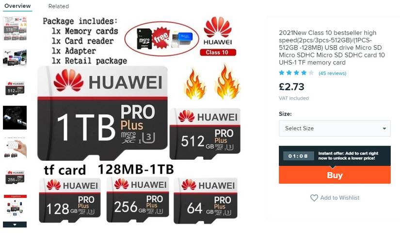 huawei fake microsd card listing wish