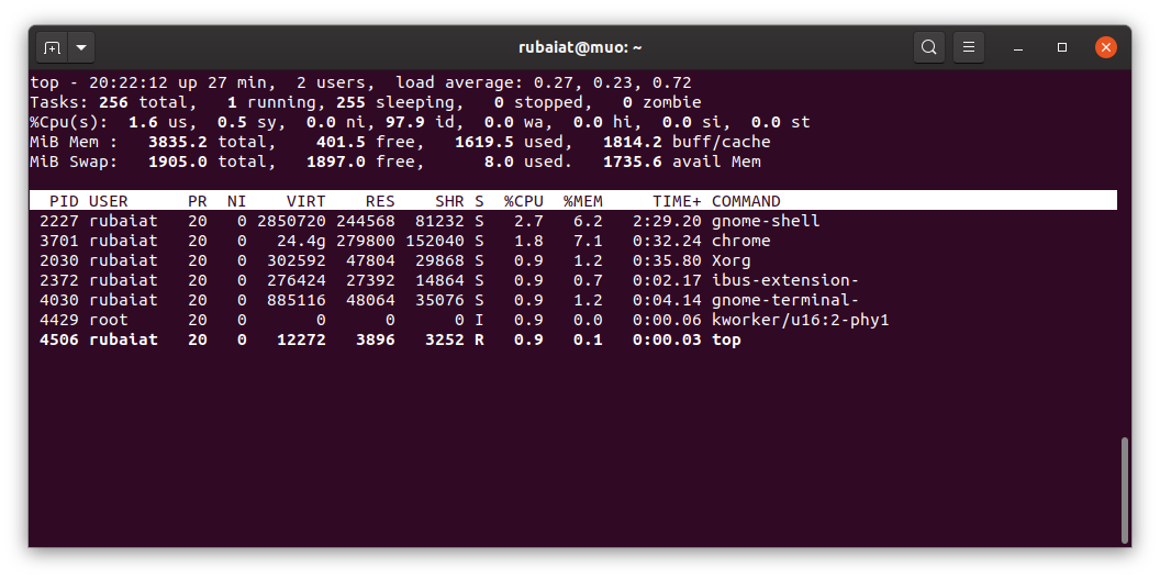 show idle processes using Linux top command