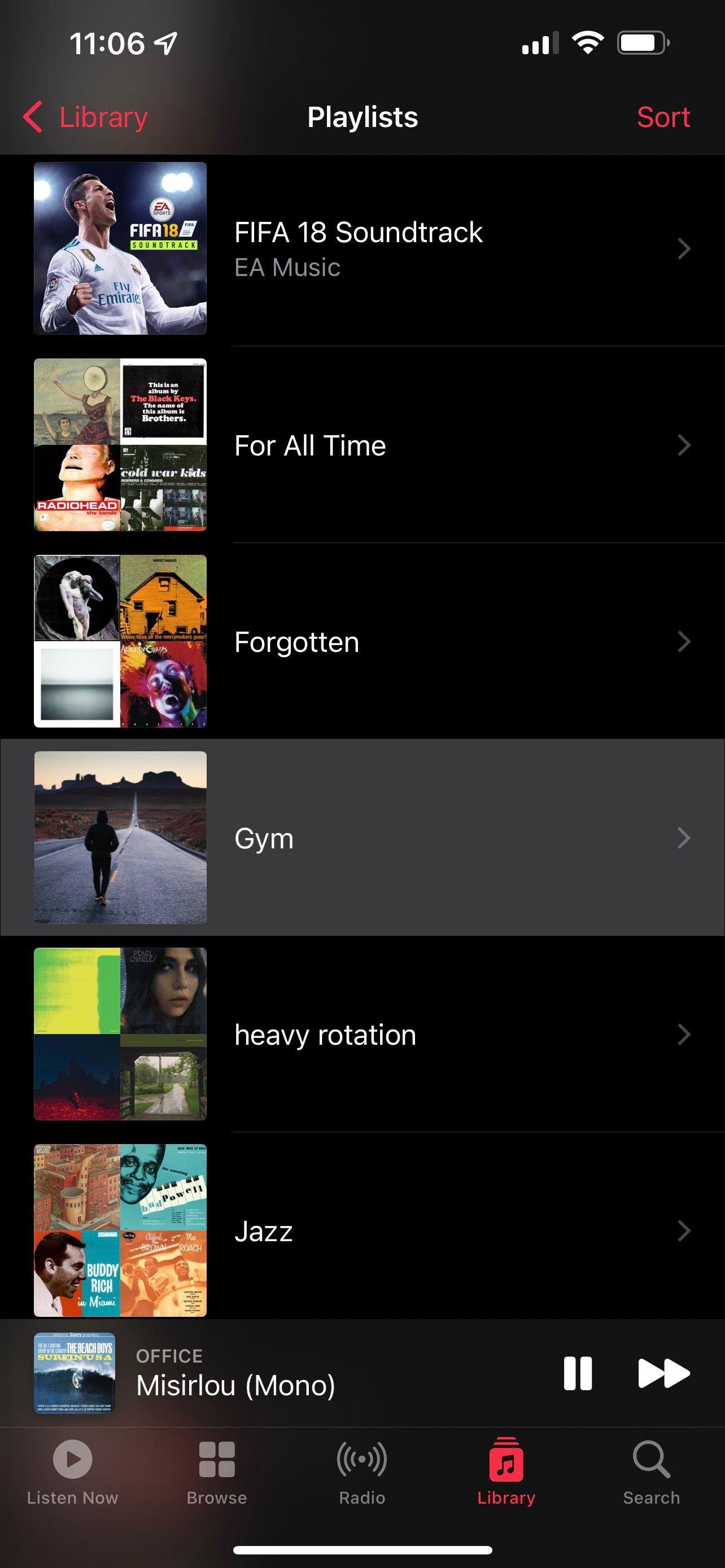 ios list of playlists selected