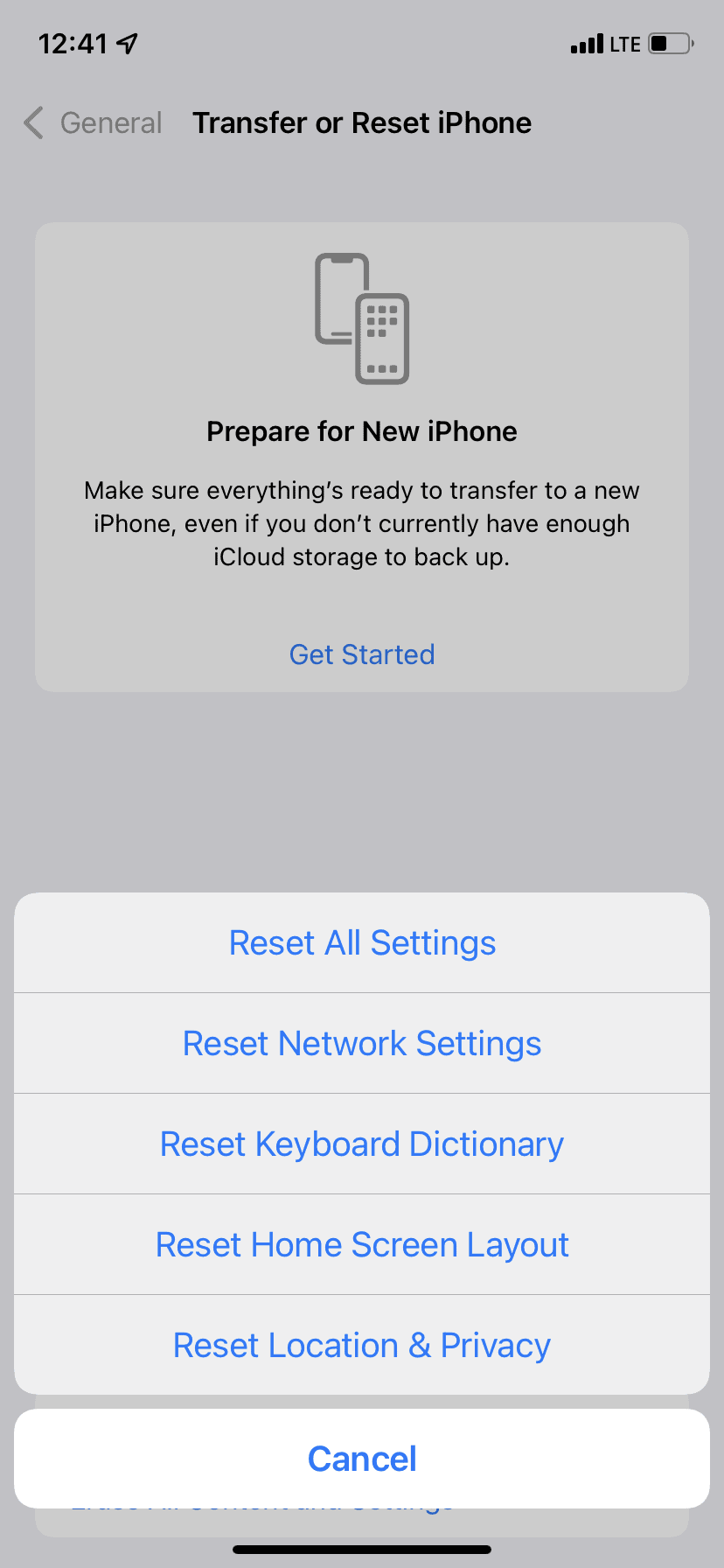 iPhone Reset options in iOS 15