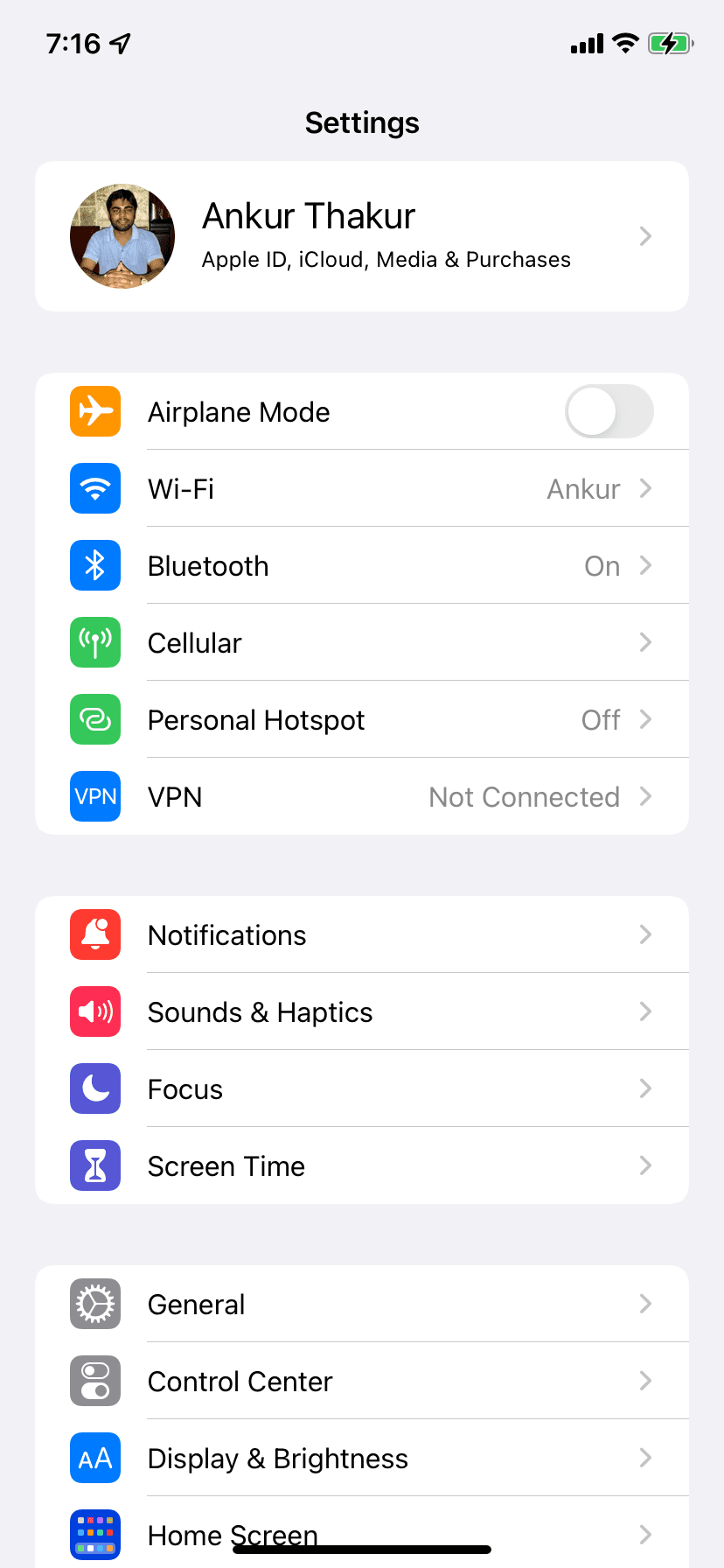 iPhone Settings app showing General option