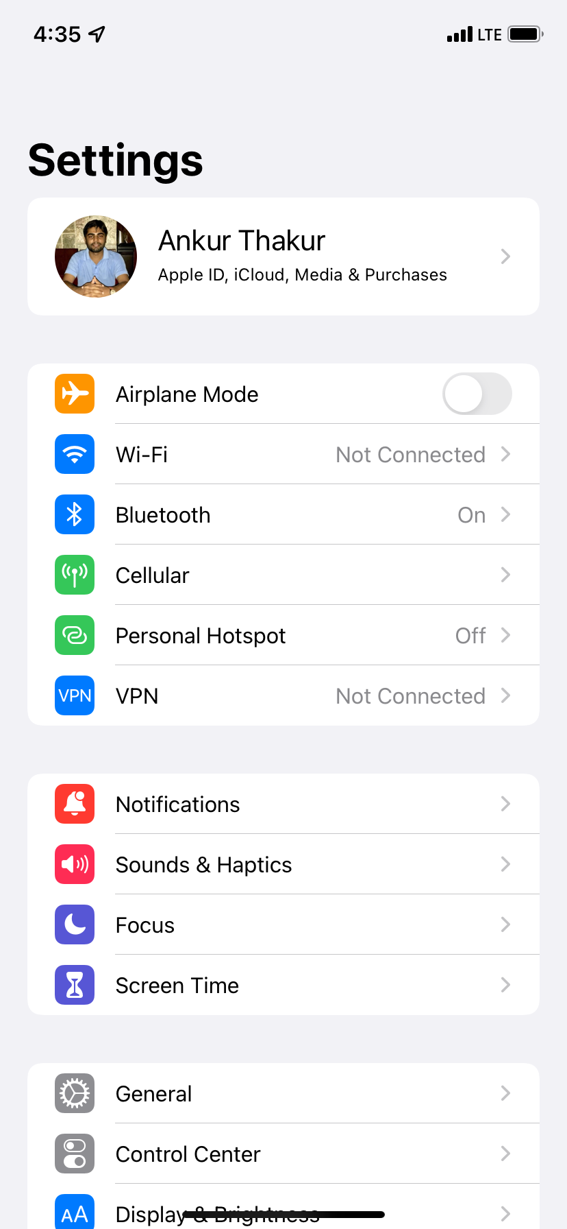 iPhone Settings app showing Notifications option