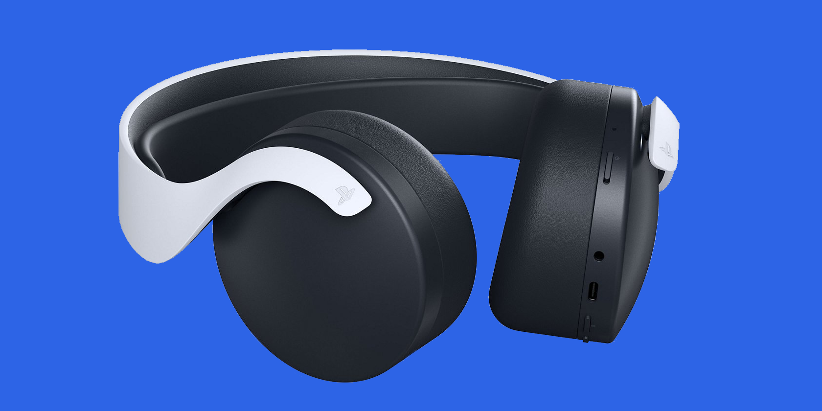 ps5 pulse 3d headset set against a blue background