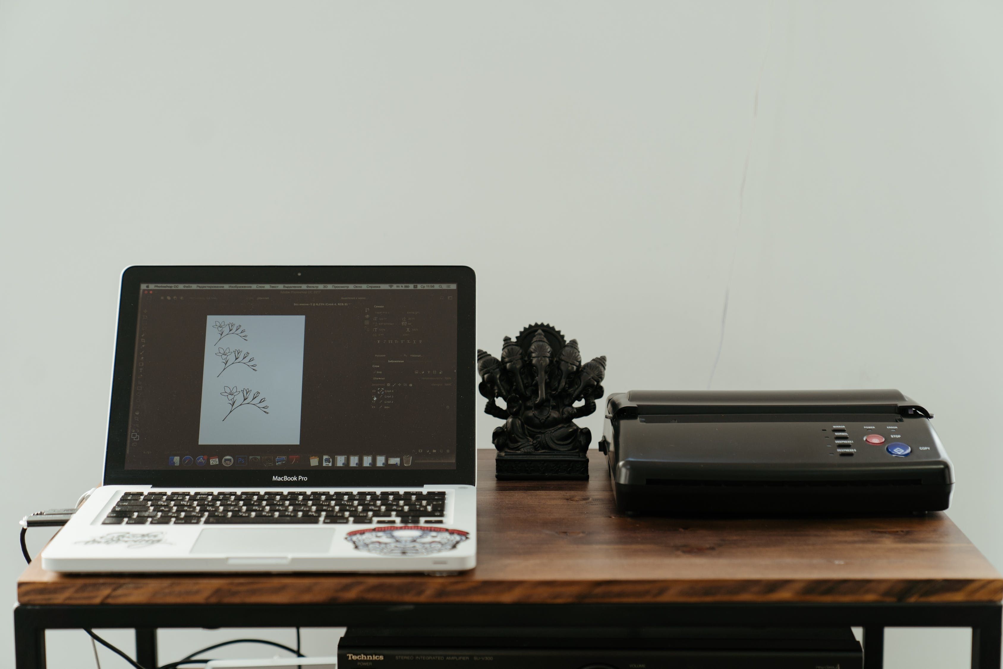 Laptop and Printer on Desk