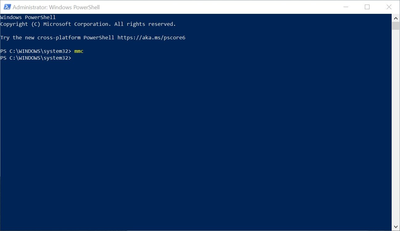 Windows PowerShell console in Windows 10.